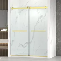 56-60” x 76” Frameless Shower Door, 5/16"Clear SGCC Tempered Glass, Bathroom Dual Sliding Shower Doors, Brushed Gold Shower Door 2