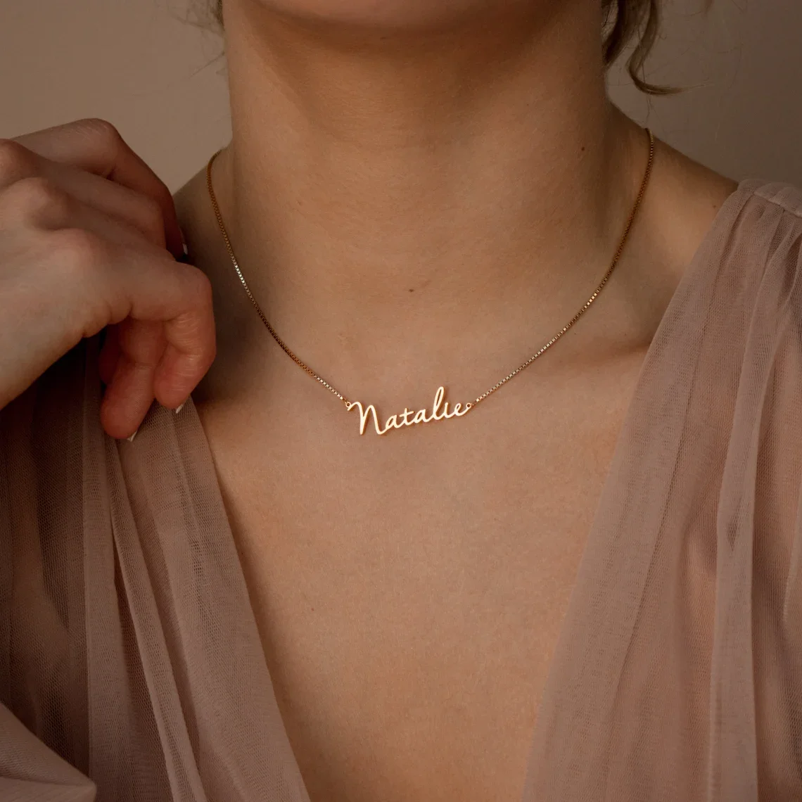 Personalised Gold Name Necklace with Box Chain Custom Name