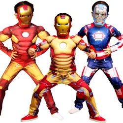 Iron Man Muscle Suit Superhero Iron Man Cosplay Costume Muscle Bodysuit Jumpsuit for Kids Halloween Party