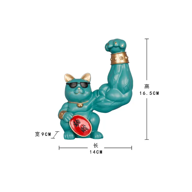 Strong Arm Lucky Cat Statue Resin Muscle Arm Figurines Waving Arm