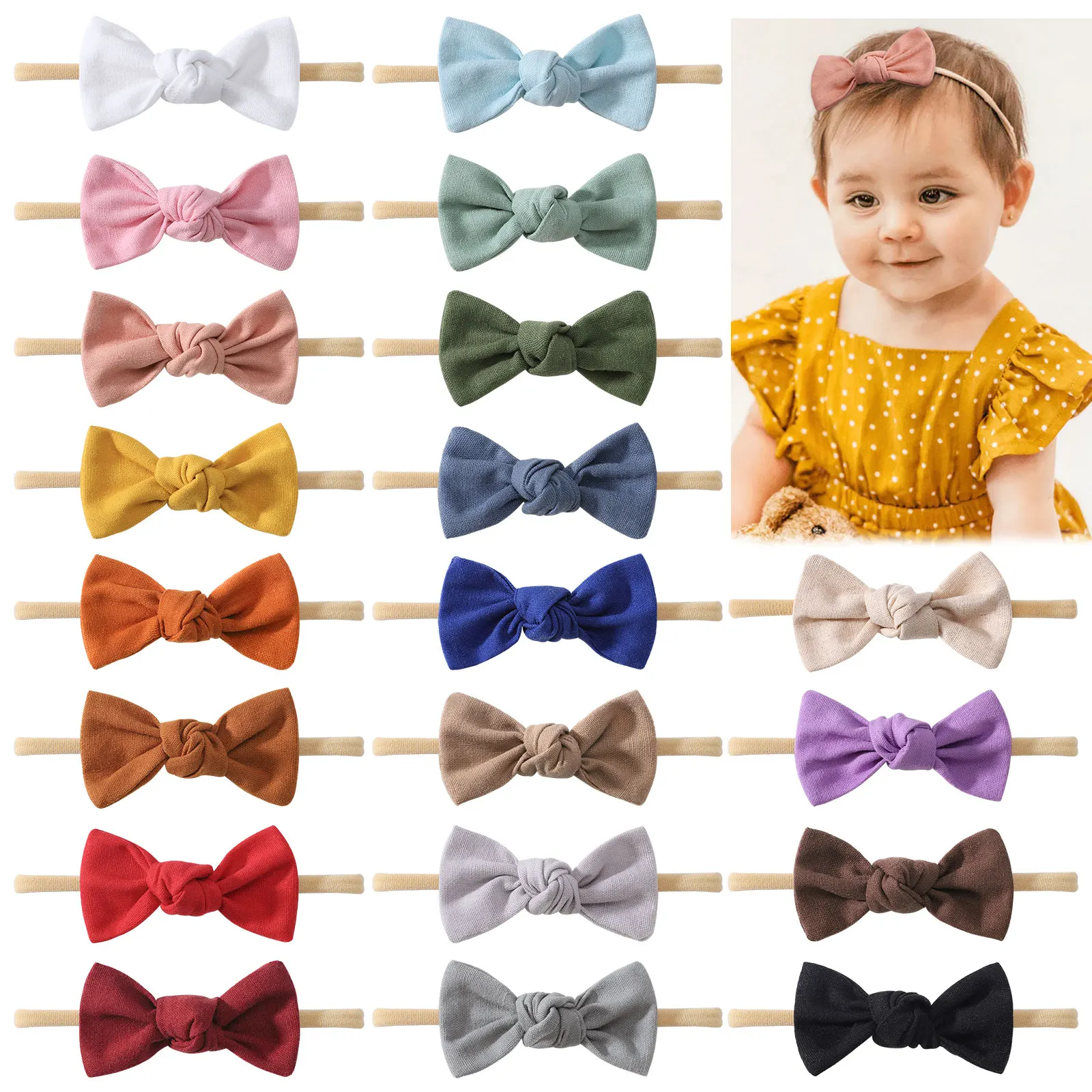 Baby Soft Bow Headband Sweet Knitted Nylon Hair Bands Neonatal Comfortable Casual Headwear Newborn Infant Hair Accessory