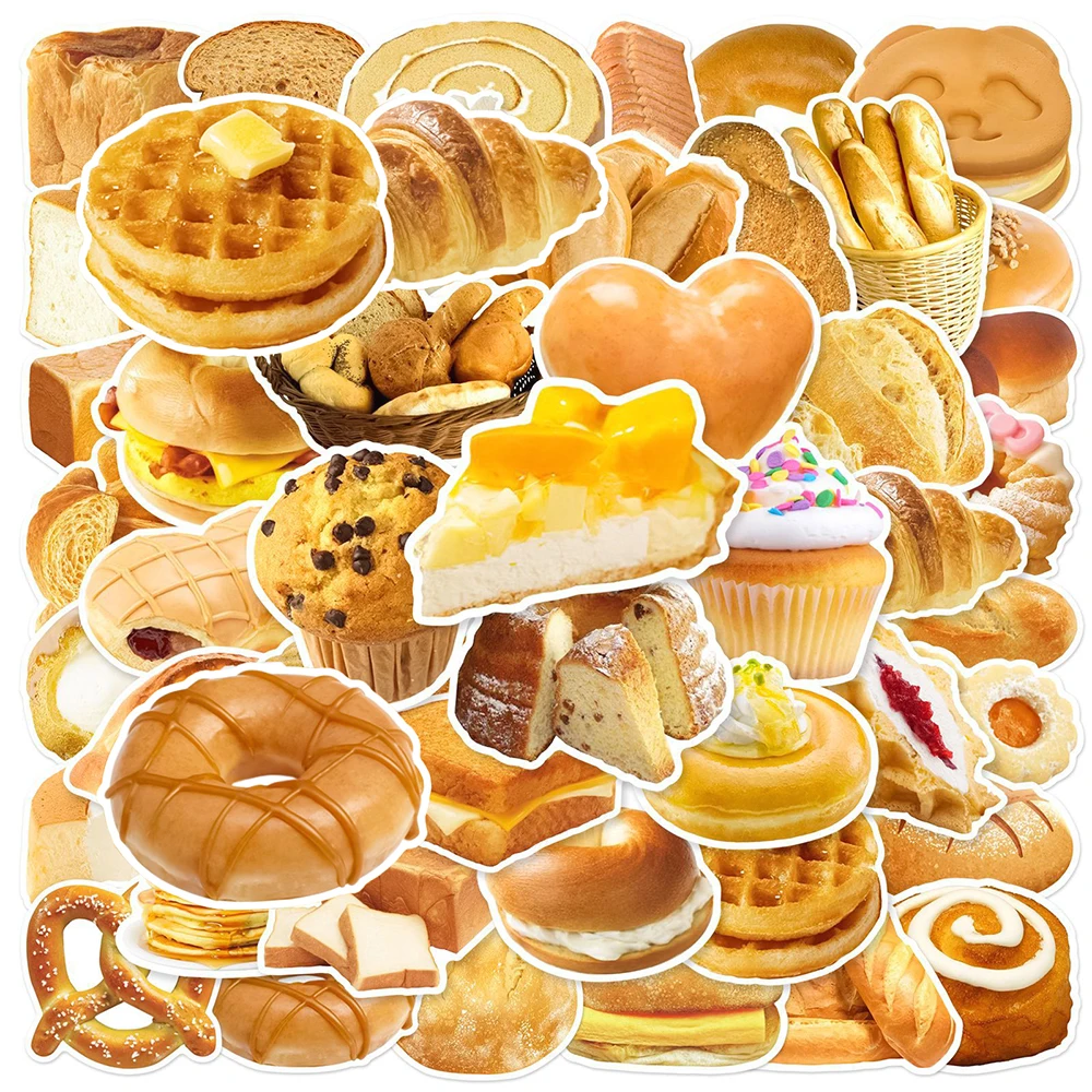 10/50Pcs Cute Gourmet Bread Food Varied Stickers Pack for Kids Scrapbooking Travel Luggage Helmet Car Decoration Graffiti Decals 10 30 50pcs pieces of gourmet food graffiti stickers lunch box lunch box suitcase water diy cup party waterproof decal stickers