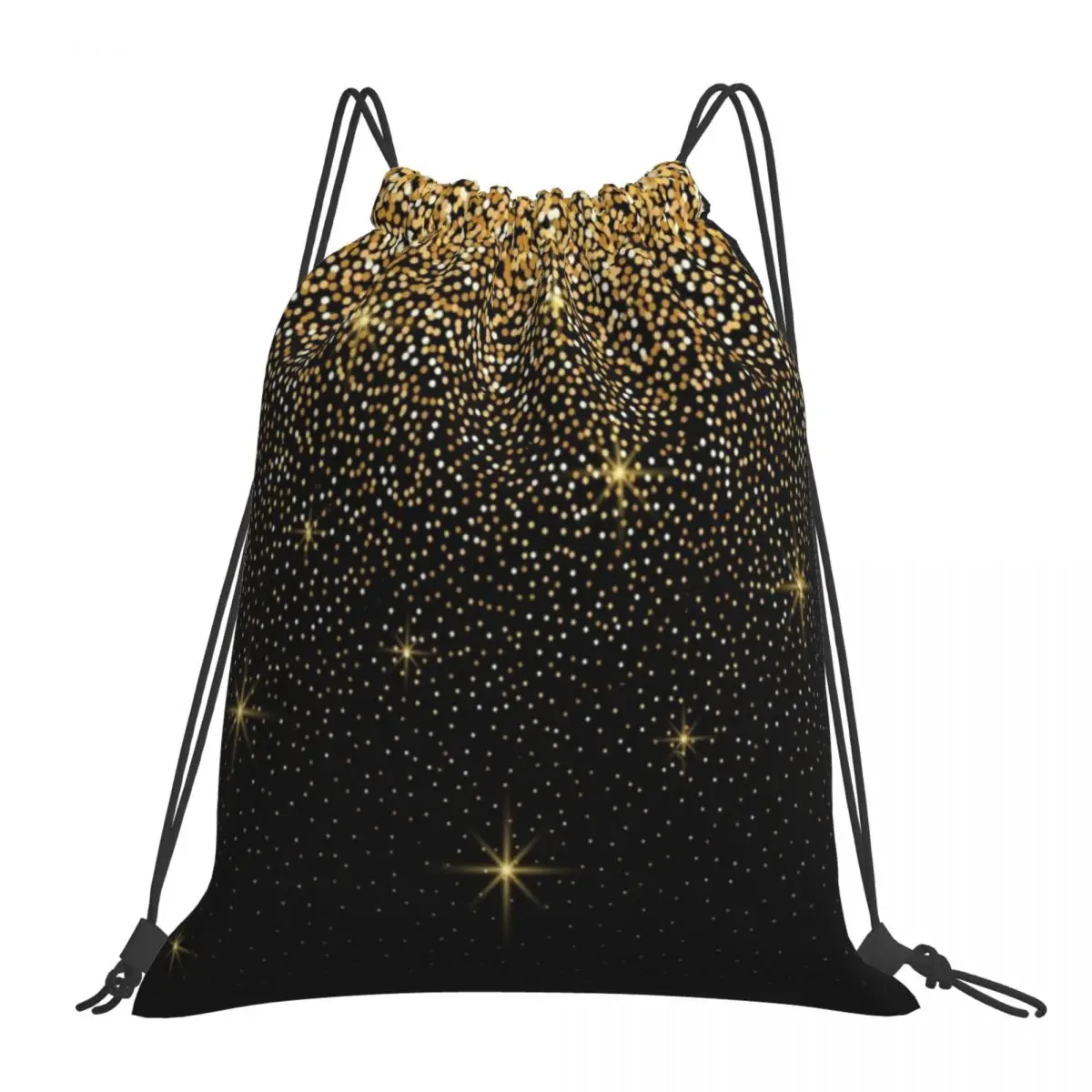 

Black And Gold Glitter Backpacks Fashion Portable Drawstring Bags Drawstring Bundle Pocket Sundries Bag BookBag Travel Students