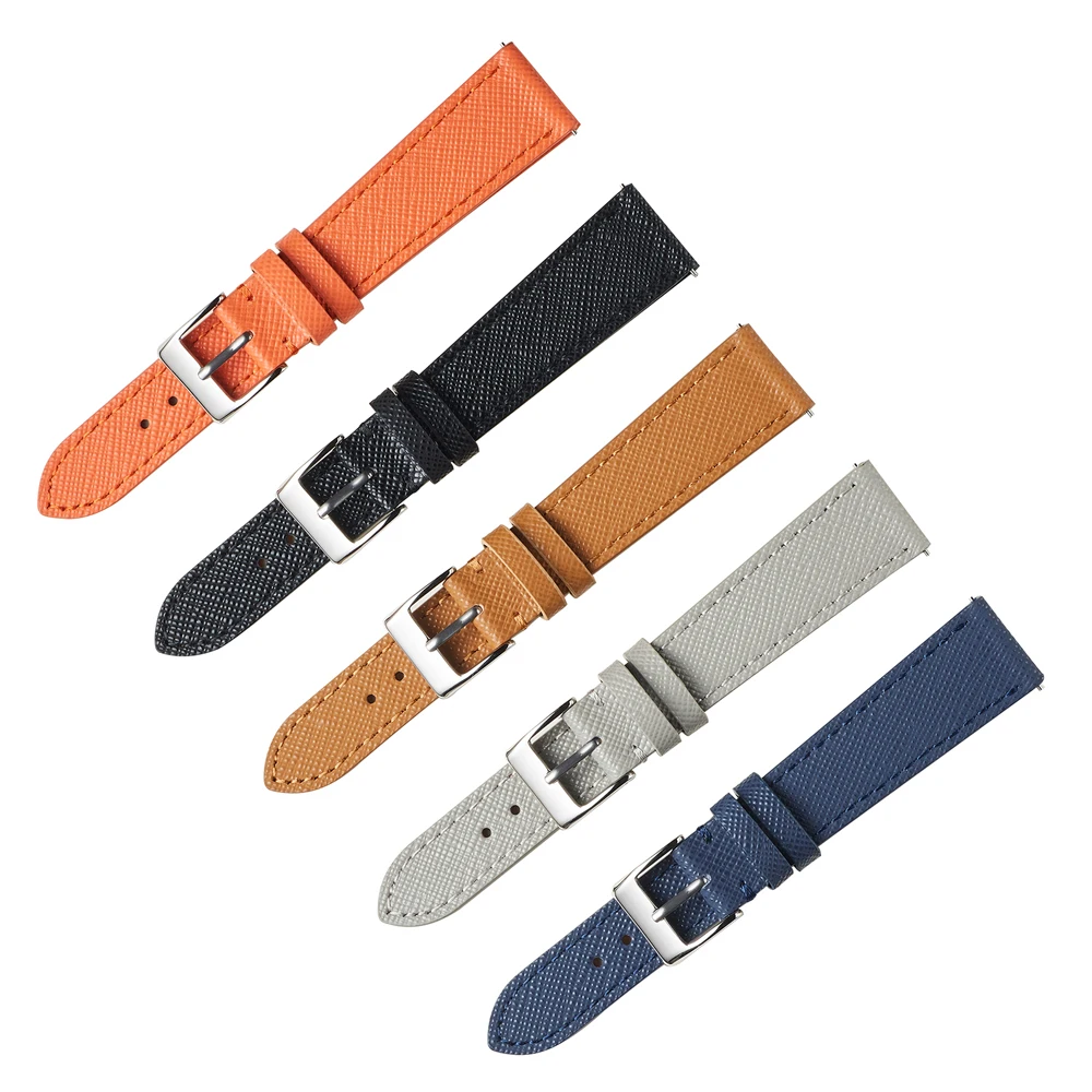 Sleek Tapered Saffiano Leather Quick Release Watch Strap