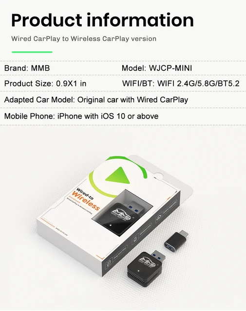 Adattatore Wireless CarPlay Per Auto - Compatibile Con IPhone IOS 10+, Connessione 5GHz, Piccolo E Portatile - Foto 2