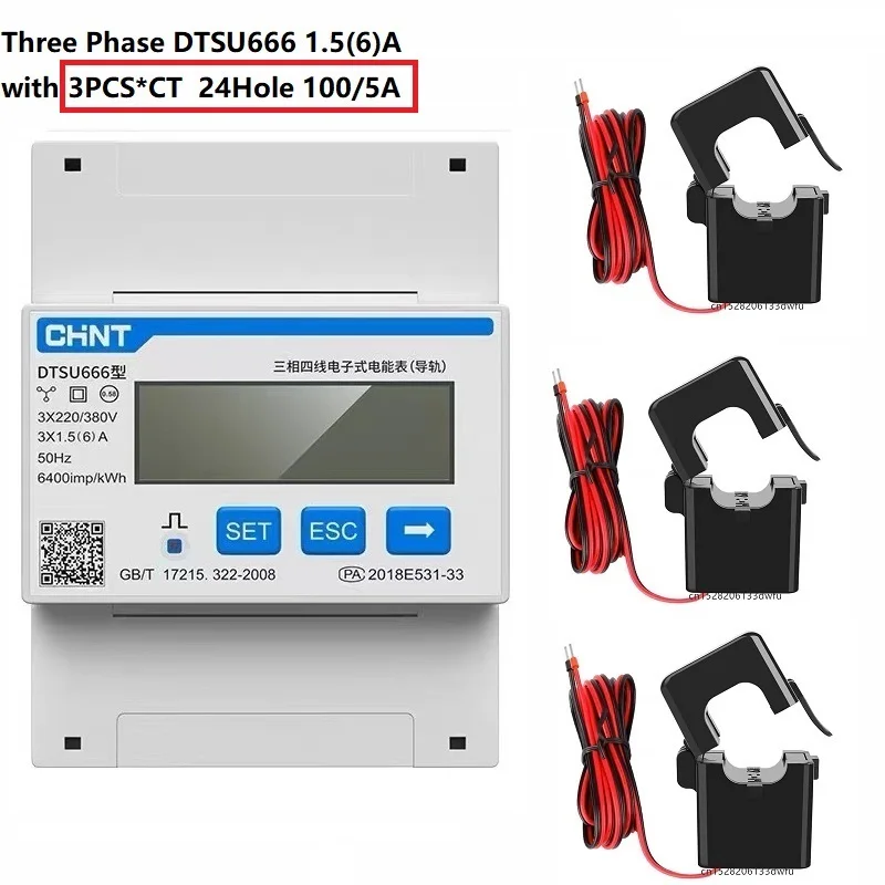 CHINT DDSU666 DTSU666 80A Single Three Phase MODBUS RS485  Bi-directional Smart Energy Power KWH Electric Solar Meter Wattmeter 4