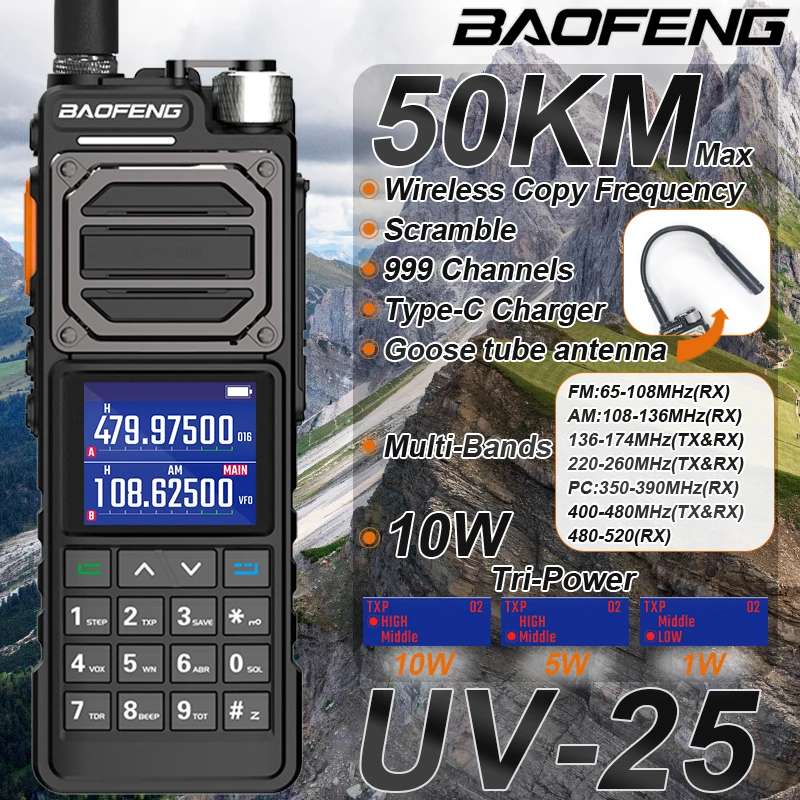 Baofeng UV-25 10w taktische walkie talkie drahtlose kopie frequenz typ c profession elle zwei wege ham radio hf transceiver neues upgrade