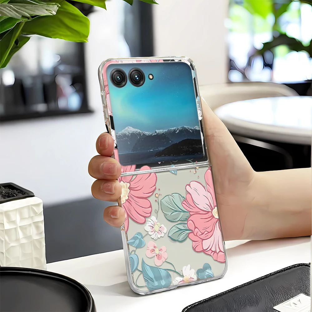 Fashion Pink Sakura Clear Folding Phone Case - Elegant Bumper Cover