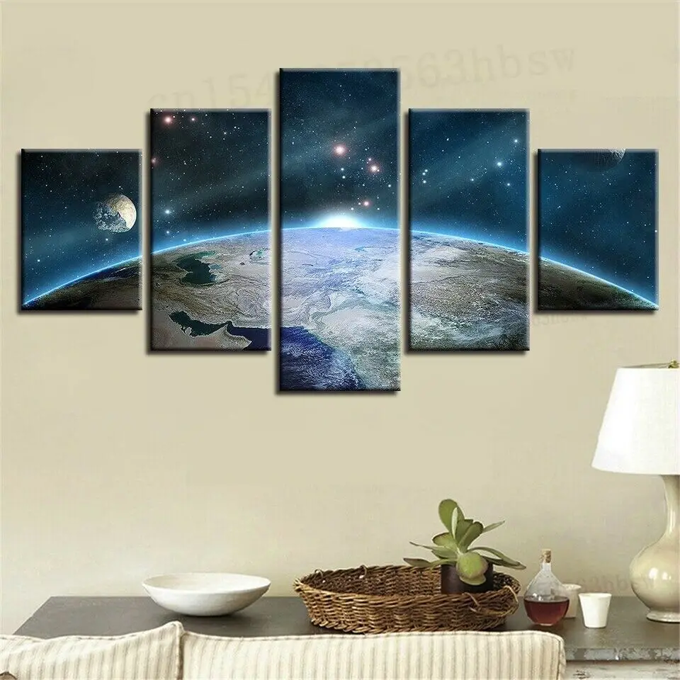 

Planet Earth Landscape Of Space 5 Panel Canvas Print Wall Art Poster Home Decor No Framed 5 Piece Room Decor Paintings HD Print