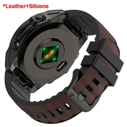 Premium Leather & Silicone Strap - QuickFit 26mm/22mm Band - QuickFit 26mm (Dark Brown Black)