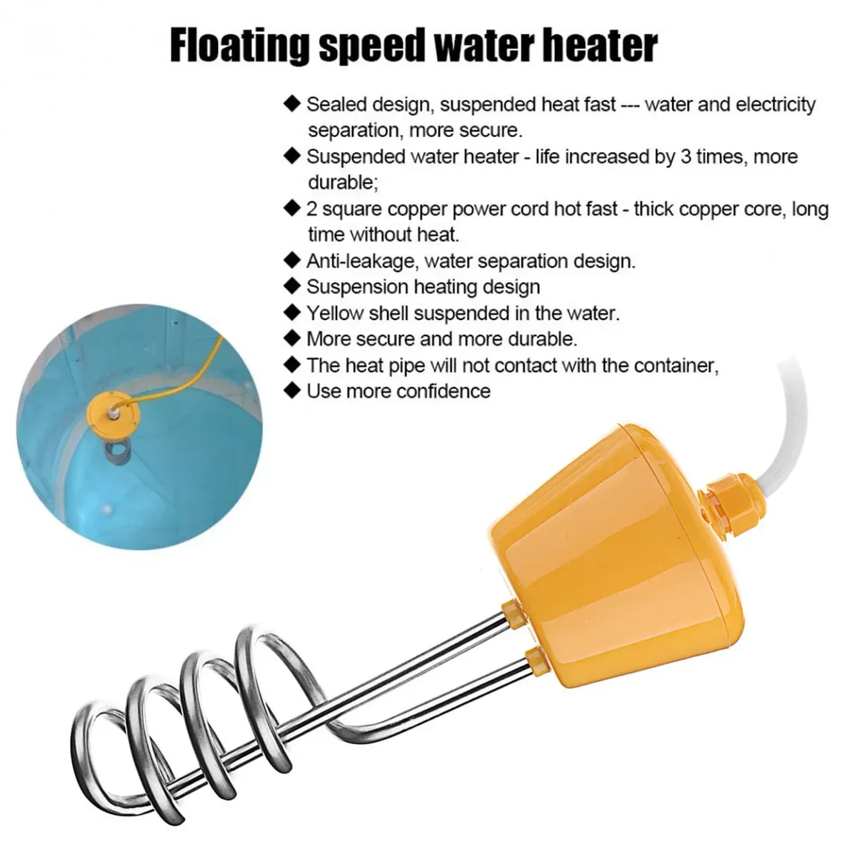 3000W Electric Water Heater Stainless Steel Automatic Immersion Heater Portable Hot Water Boiler for Bucket Swimming Pool 4