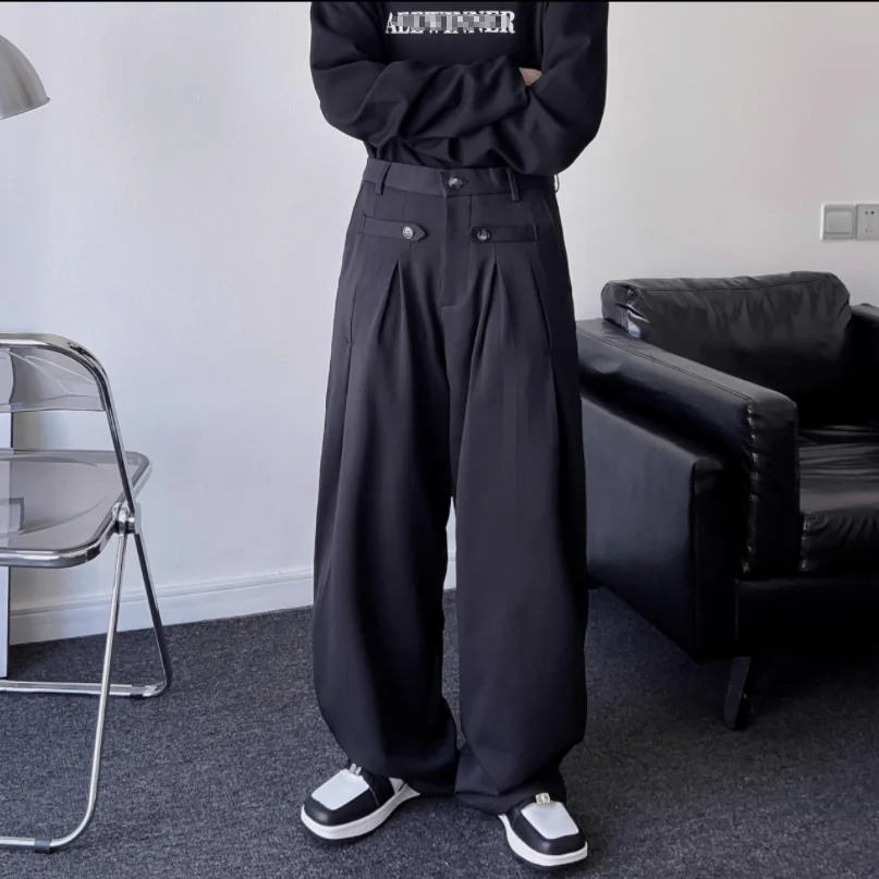 S-6XL!!Niche design casual pants 2023 autumn male and female youth popular solid color vertical wide-leg pants moped pants