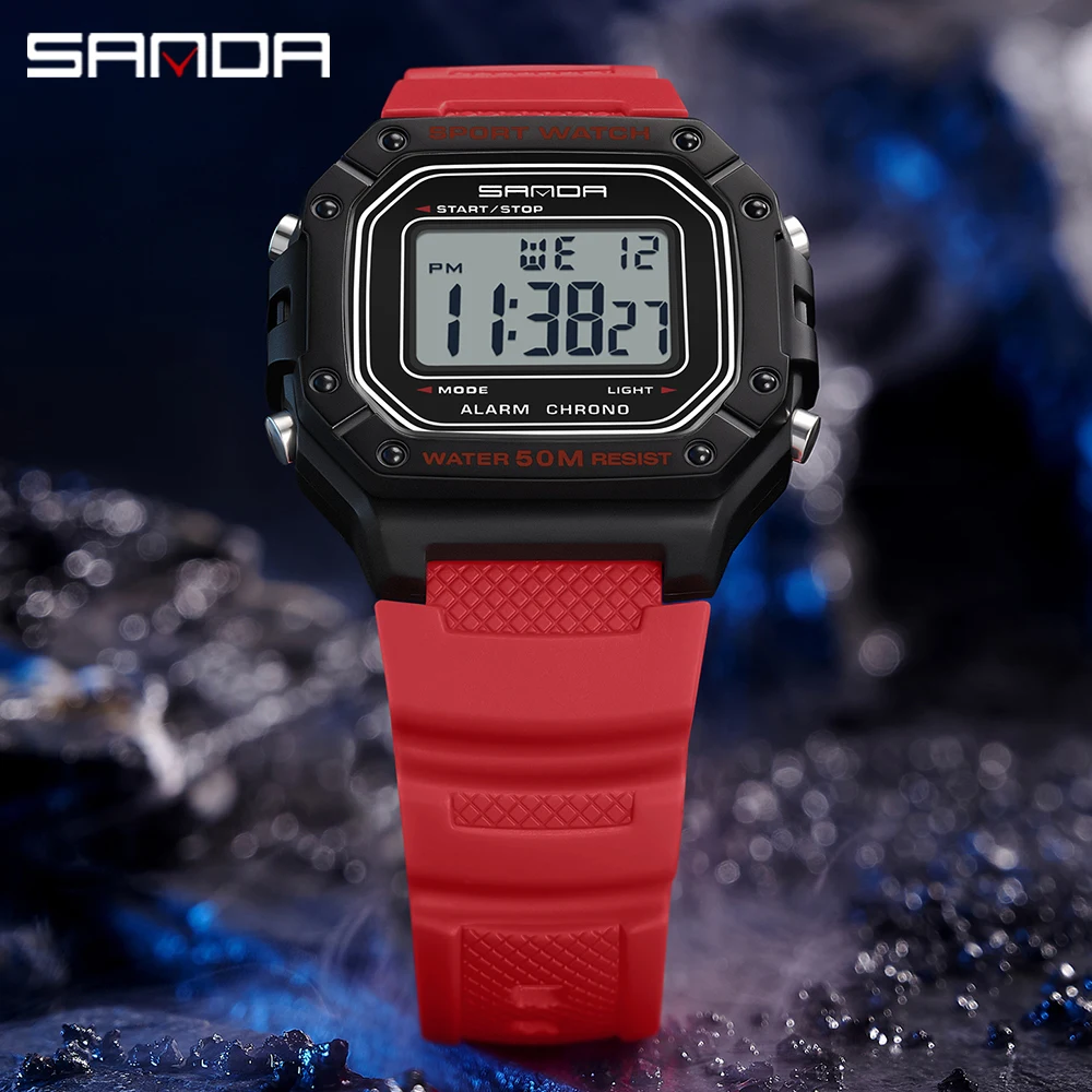 SANDA 2156 Fashion Mens Watch Military Water Resistant Sport Watches Army Big Dial Led Digital Wristwatches Stopwatches For Male skmei пара смотреть мода dial sport водонепроницаемый светодиодный дисплей неделя цифровых случайных wristwatches