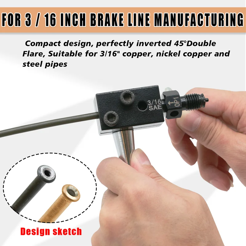 Brake Line Double Flaring Tool Kit 3/16" Detachable Hand Held Tube Flare Tool Set for Car Repair 4.75mm