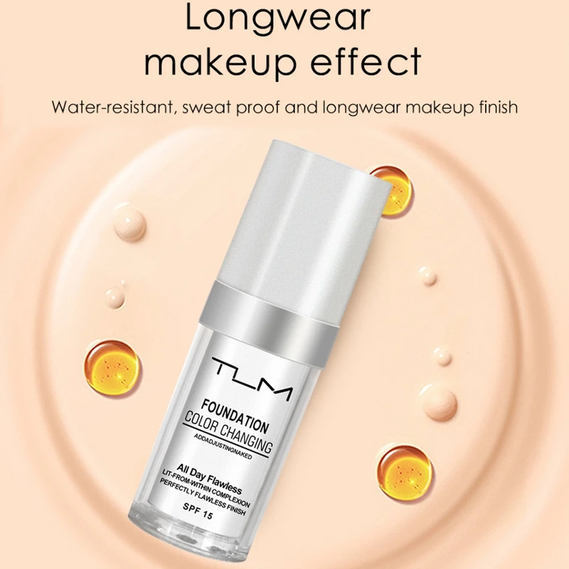 1Pc TLM Foundation Magic Color Changing Foundation Liquid Soft Matte Longlasting Hydrating Makeup Base Maquiagem 30ML Wholesale 4