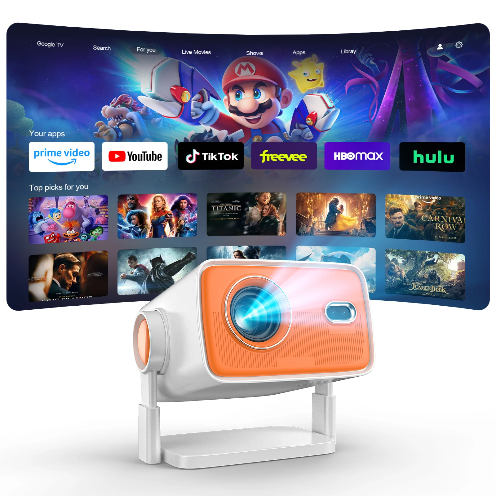 새로운 스마트 AI 프로젝터 4K 풀 HD 안드로이드12 Wifi6 290ANSI BT5.2 720P 1280*720P 휴대용 프로젝터 홈 시네마 야외 프로젝터