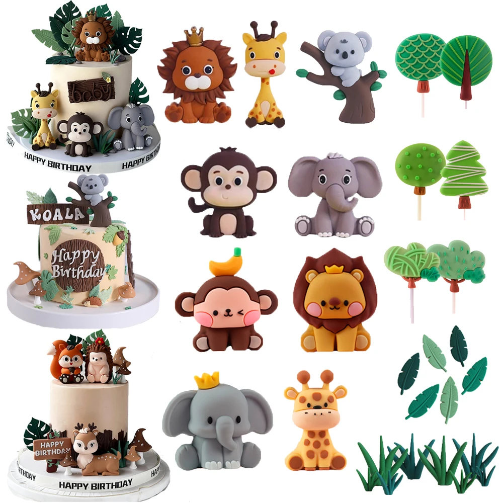 Dschungel Waldtiere Kuchendeckel Kinder 1. Geburtstag Party Kuchendekoration Safari Löwe Elefant Affe Giraffe Babyparty Geschenk