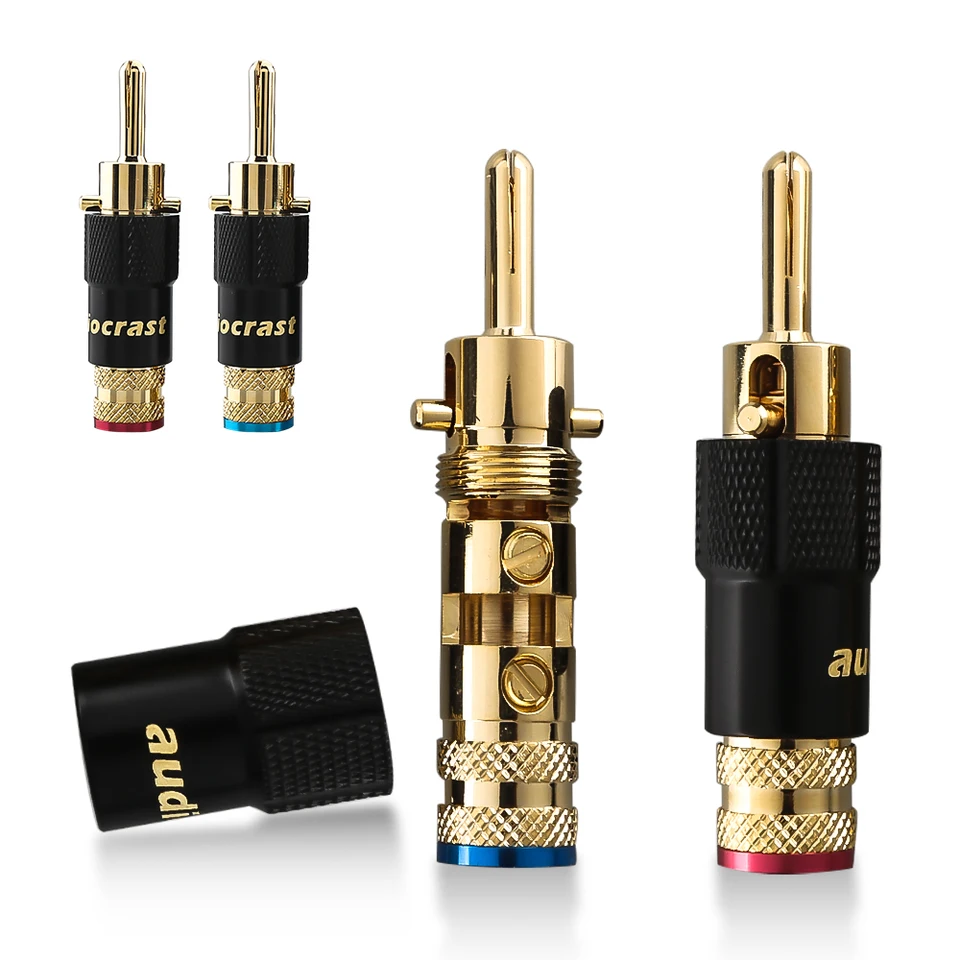 4 Spine A Banana Placcate In Oro 24 K, Connettore Jack Audio A Doppia Vite, Connettore Jack Audio Per Altoparlante, Adattatore Per Amplificatore, HiFi, Ricevitore AV (2 Neri E 2 Rossi - Foto 4