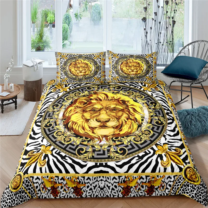 Gold Baroque Chain Lion Bedding Set Luxury Duvet Cover with