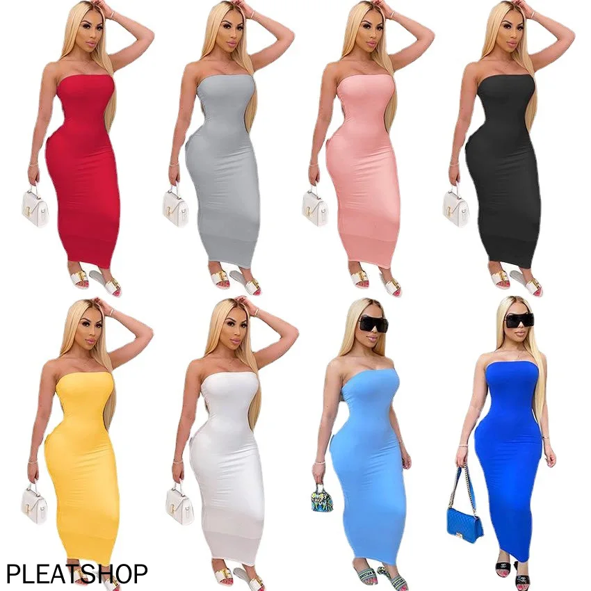 

Women's High Elastic Tight Tube Top Dress, Sleeveless Long Dresses, Slim Vestidos Robe, Women Clothes, New