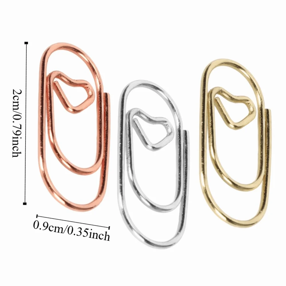 250Pcs 20*9mm 멋진 종이 클립 하트 모양 전기 도금 금속 작은 종이 클립 로즈 골드/골드/실버 미니 사이즈 종이 클립