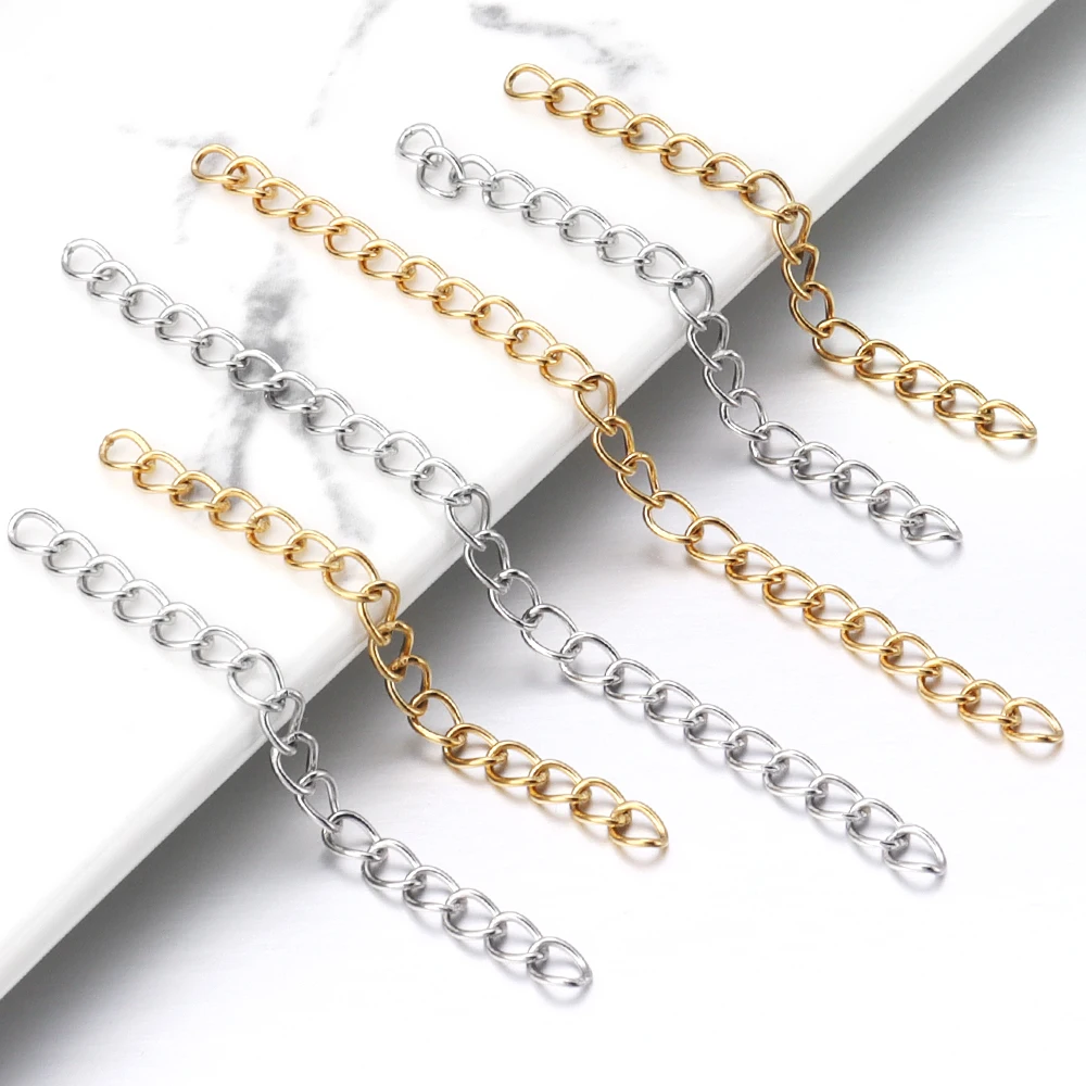 20-40Pcs/Lot Stainless Steel Chain For Jewelry Making 5/7cm Gold Steel  Color Chain Diy Necklace Bracelet Extension Accessories