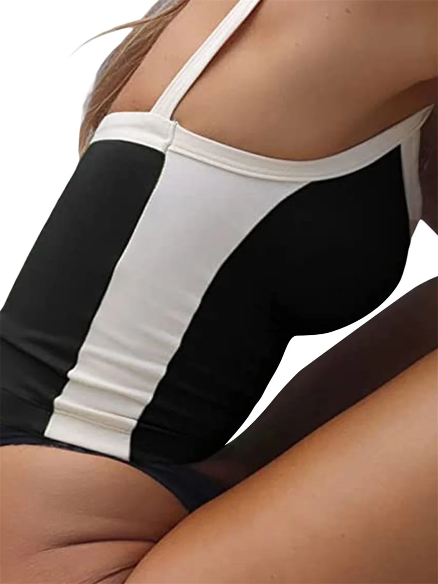 Women Crop Tops Spaghetti Strap Square Neck Contrast Color Slim Fit Camisoles For Women Summer Casual Short Tank Tops 4