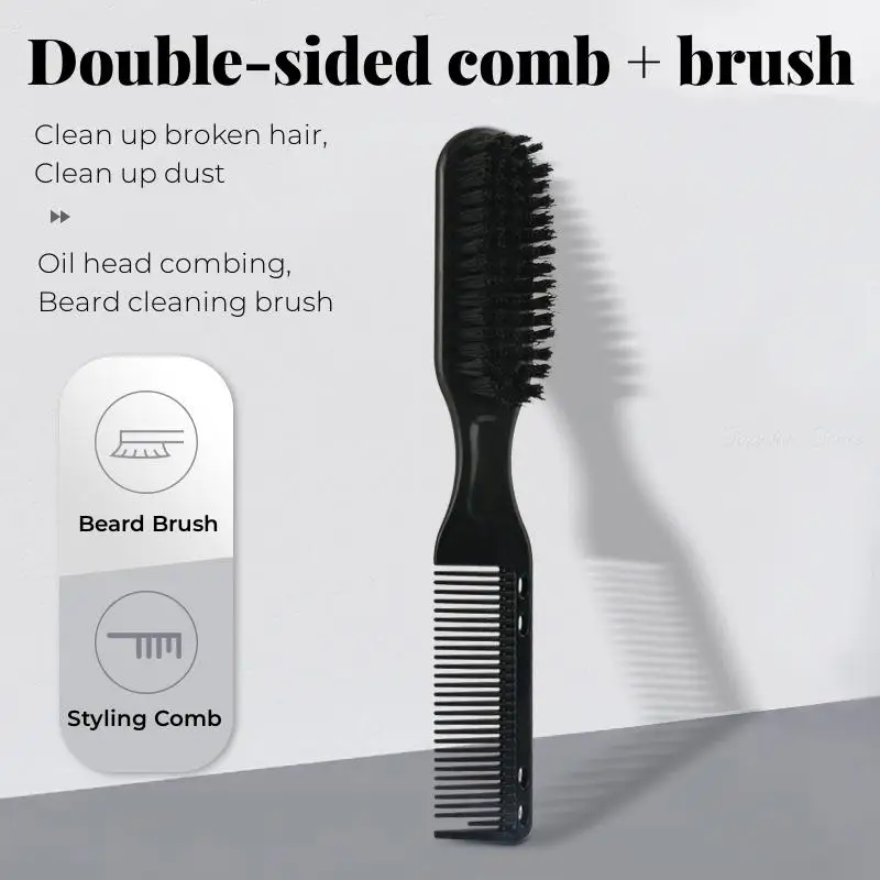 2022 Double-sided Comb Brush Black Beard Styling Comb Brush Professional Shave Beard Brush Barber Carving Cleaning Brush 2022 soft plush winter warm double sided real fox rabbit fur collar scarf women luxury korean fashion shawls scarves designer