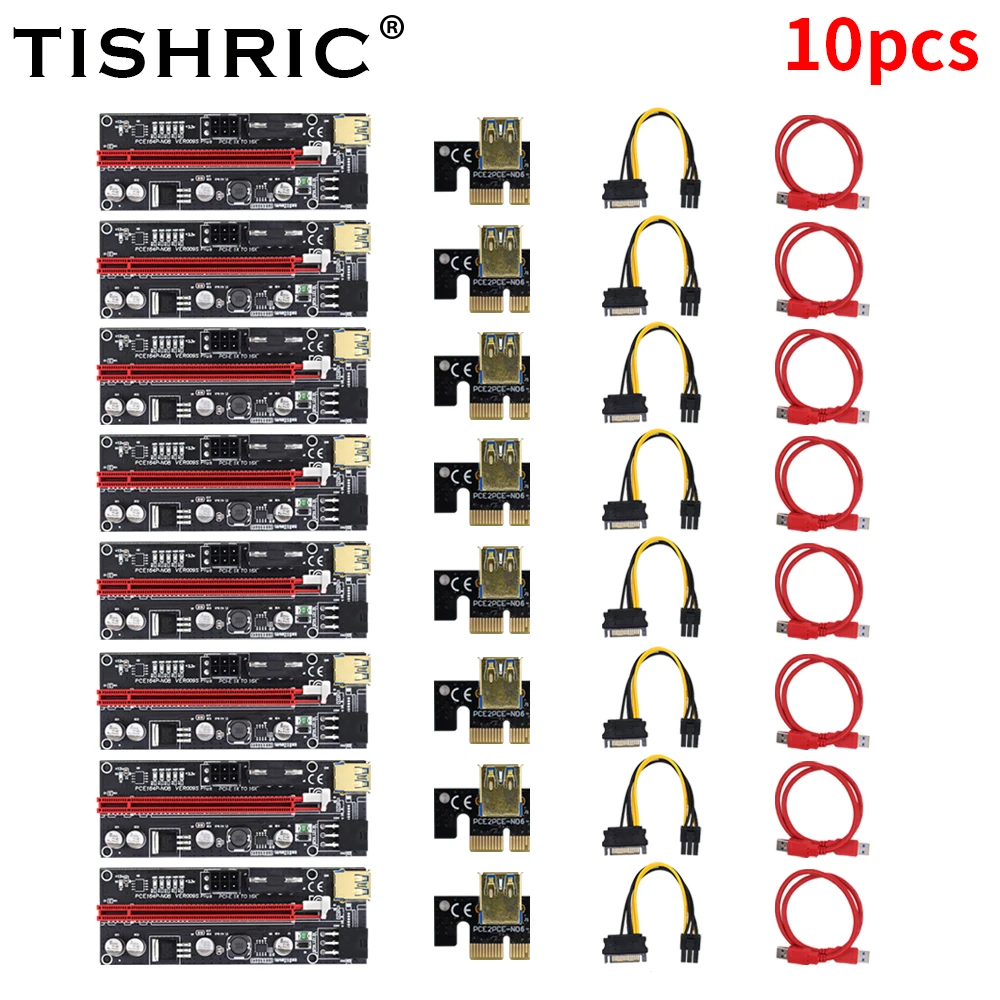 1-10 шт. TISHRIC PCIE Riser 009S Plus PCI-E 16x карта 6 светодиодных индикаторов видеокарта Райзер GPU