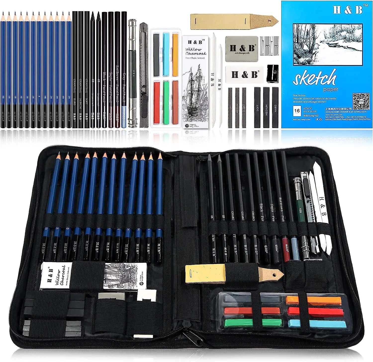 Art Supplies Graphite Drawing Pencils and Sketch Set (48-Piece Kit), Complete Artist Kit Includes Charcoals, Pastels and Case