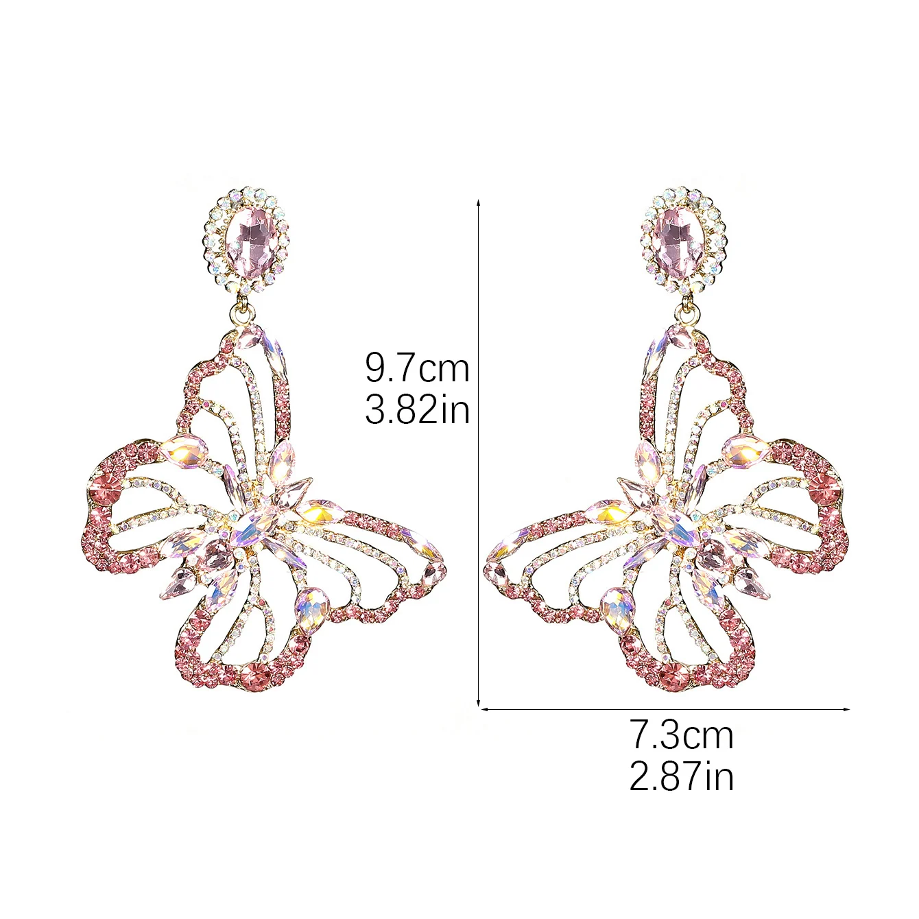 Fashion exquisite colorful rhinestone butterfly pendant earrings female personality creative temperament light luxury earrings 2