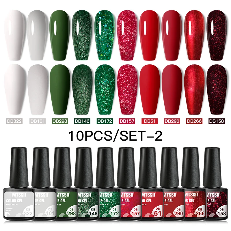 

10/12PCS Christmas Gel Nail Polish Set Glitter Winter Colors Semi Permanent Varnish Soak Off UV LED Manicure Nail Art Gel Kits