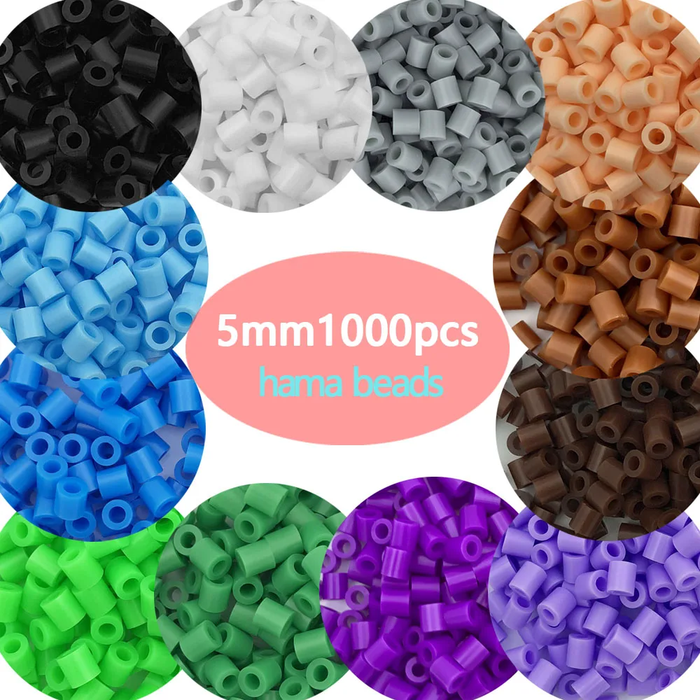5mm 1000PCS Black white gray blue green purple Hama Beads for Kids