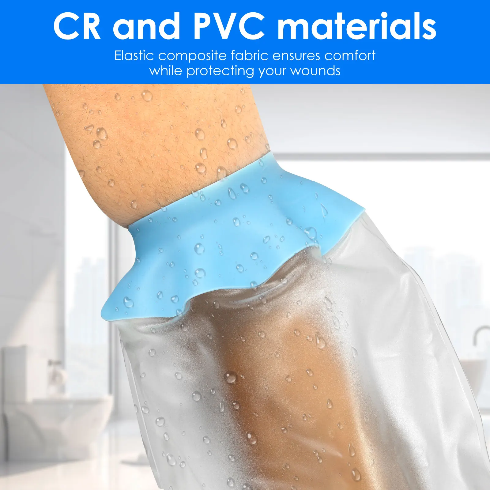 Waterproof Cast Cover Short Palm/Long Arm Shower Arm Protector with Elastic Opening Soft Comfortable Wound Bathing Bag for Adult