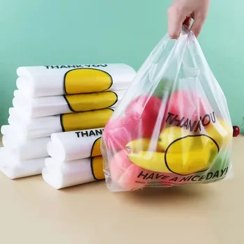 50PCS Plastic Food Storage Bags with Handle Supermarket Grocery Shopping Bag Useful Shopping Bag Kitchen Storage Basket 3 Sizes