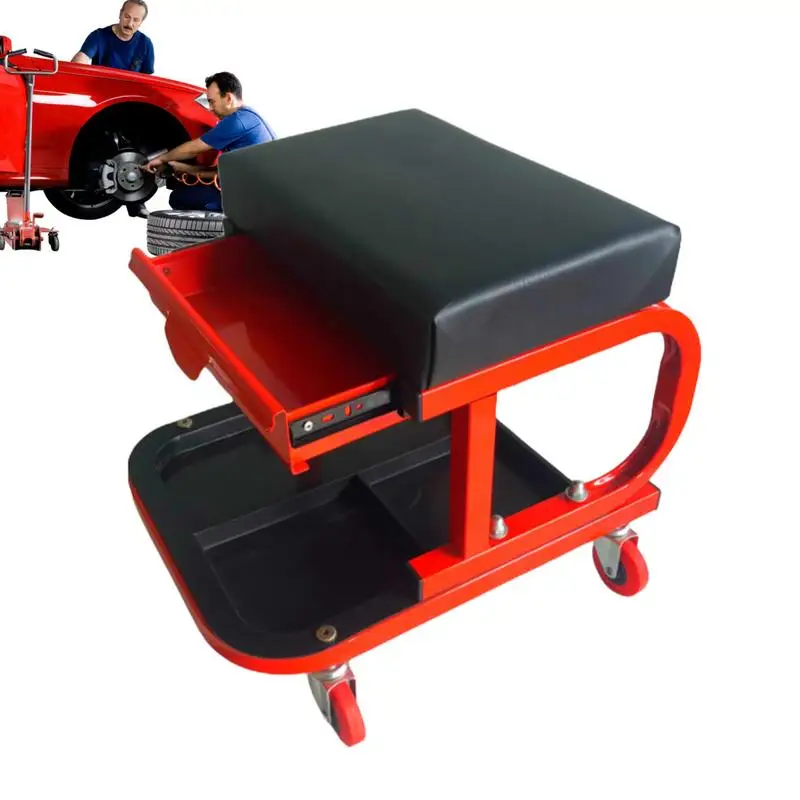 

4 Wheels Car Repair Stool Wiith Storage Tray U-shaped Auto Repair Tool Bench Rolling Round Workshop Repair Seat For Car Repair