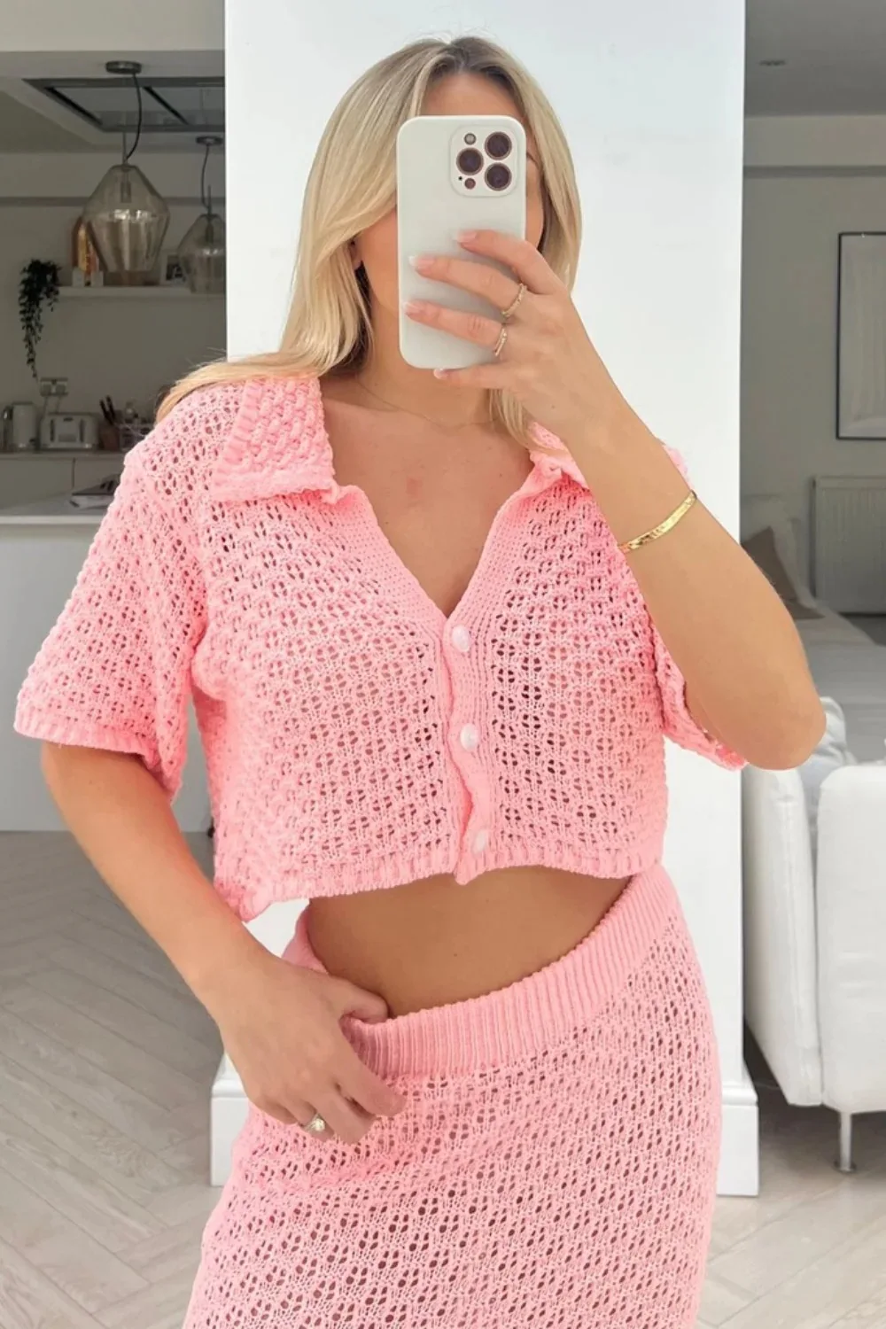 Knit Hollow Out 2 Piece-Set Long Skirt Women's Cropped Top Cardigan And High Waist Maxi Skirt Outfits Female Clothes