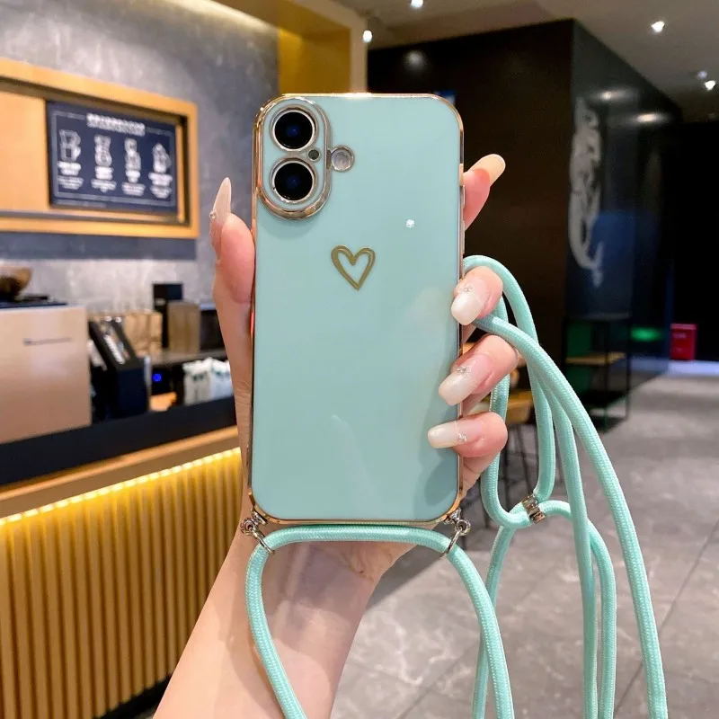 Elegant Crossbody Lanyard Case with Plating Love Design - Shockproof Camera Protection Cover
