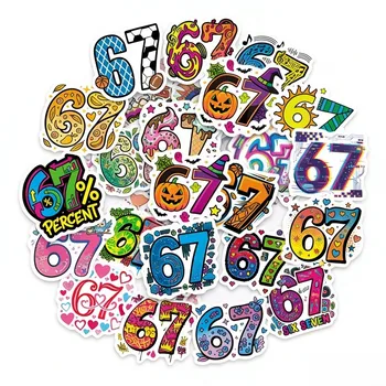 10/30 Pezzi Adesivi Divertenti Numero 67 in PVC per Telefono, Decorazione Estetica Colorata Fai-da-Te per Laptop, Bagagli, Skateboard