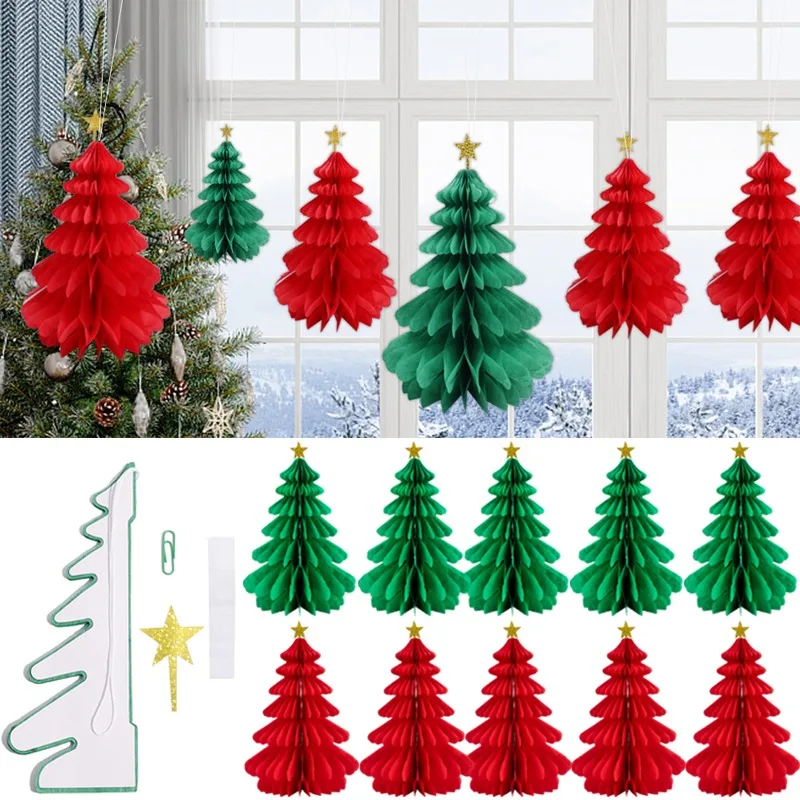 Christmas Tree Table Decoration Paper Honeycomb Pendant Merry Christmas Hanging Ornaments For Home New Year Xmas Festival