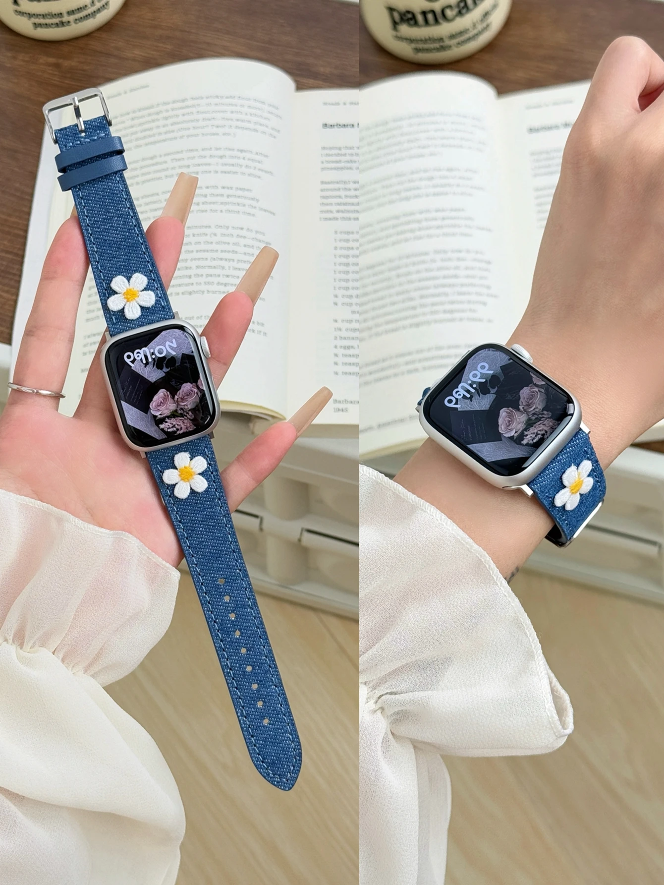 ตัวเลือกสินค้า สายนาฬิกาผ้า denim วินเทจ สำหรับ Apple Watch ผู้หญิง