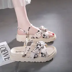 mickey Cartoon Sandal Lady 2024 New Summer High Appearance Red Ins Thick Bottom Anti Slip Integrated Two Wearing Sandals Lady