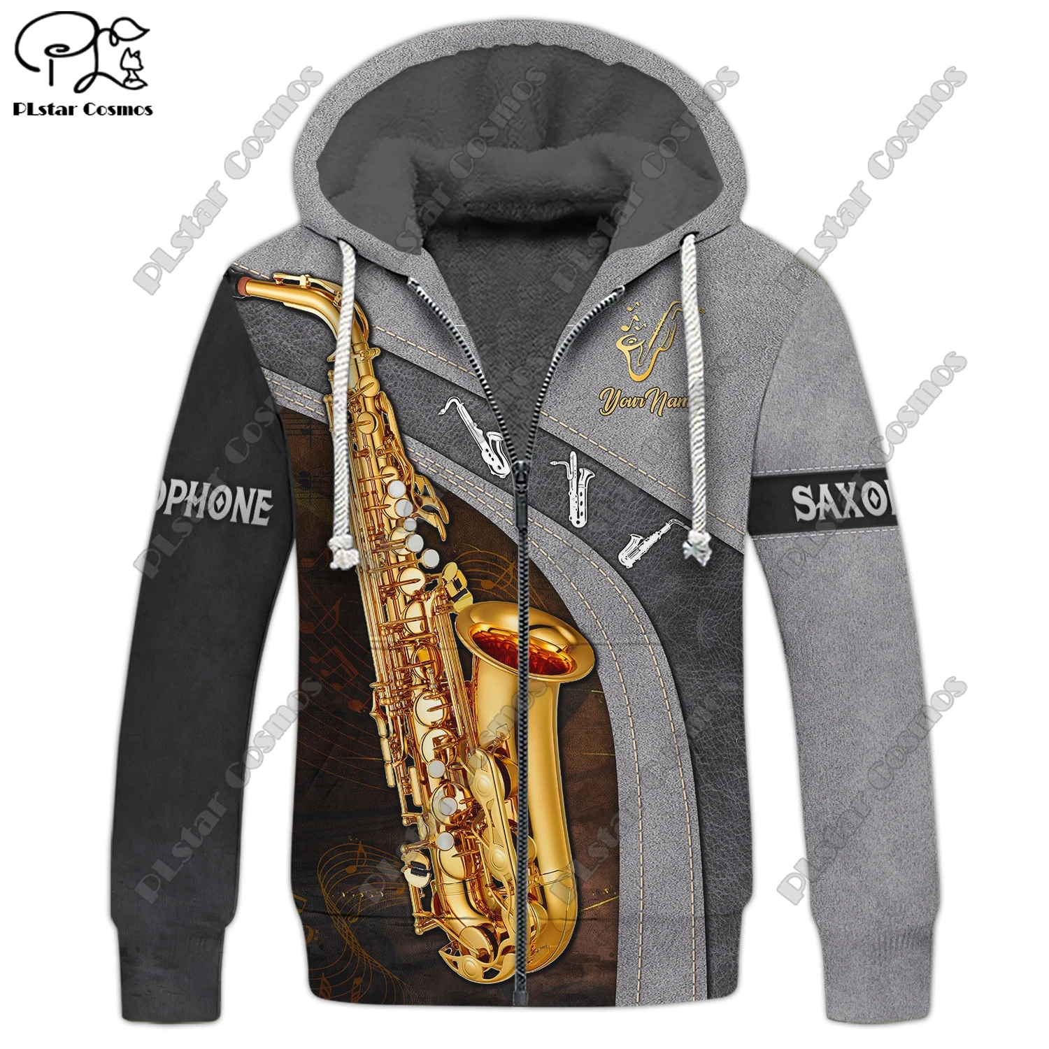 PLstarCosmos 3D printed new DJ instrument pattern warm hooded thickened jacket zipper fleece hoodie winter casual X-1