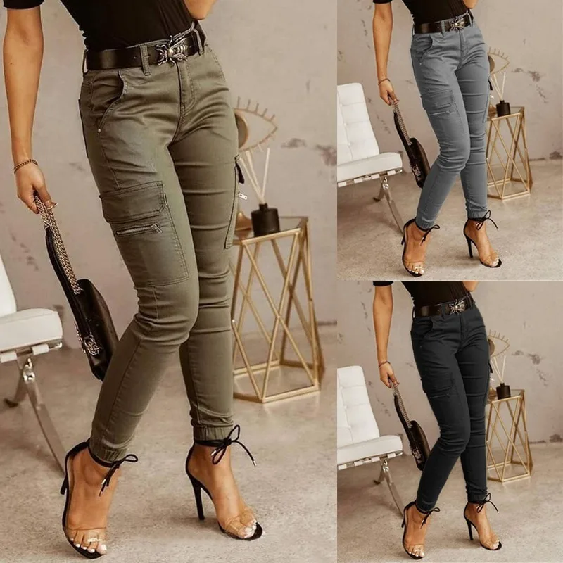 Spring Summer Streetwear Pants Solid Slim Cargo Pants Trousers Fashion Women Joggers Pantalon Mujer Pockets Clothes 26211