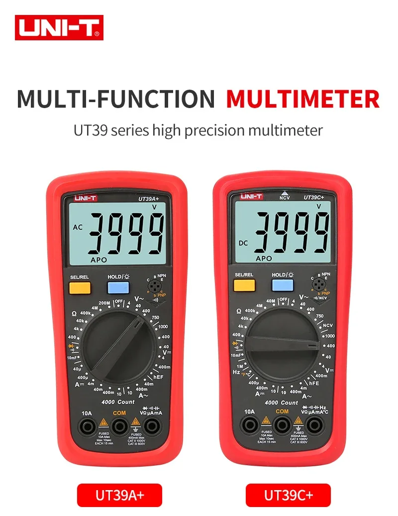 

UNI-T UT39A+/UT39C+/UT39E+ Digital Multimeter Auto Range With LCD Backlight Data Hold Multimetro tester