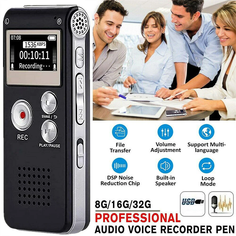 Mini Gravador de Voz Portátil Gravador de Som Digital Embutido 16 32g Gravador de Telefone 3d Estéreo Wav Mp3 Player com Microfone
