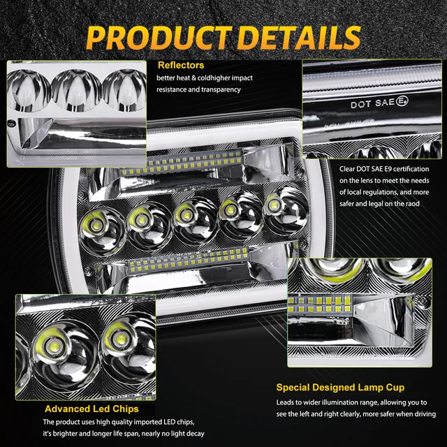 HAOLIDE-Lampes de sauna LED pour voiture, lampe de sauna carrée automobile DRL ambre, assemblage blanc, Jeep TraffXJ Wrangler YJ, 6x7 pouces, 6000K 6