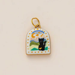 Fashionable Drip Oil Painting Color Love Cat Starry Sky Pendant Charms (Black cat)