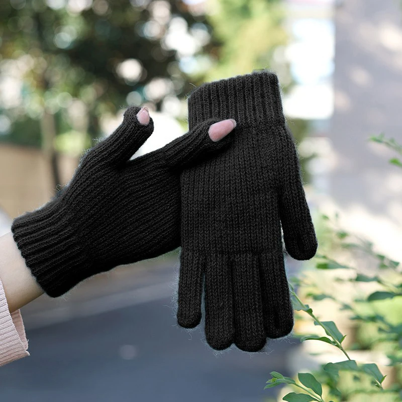 

Winter Knitted Woolen Gloves Women Men Touch Screen Gloves Pure Color Knitting Stretch Glove Open Fingered Outdoor Skiing Mitten