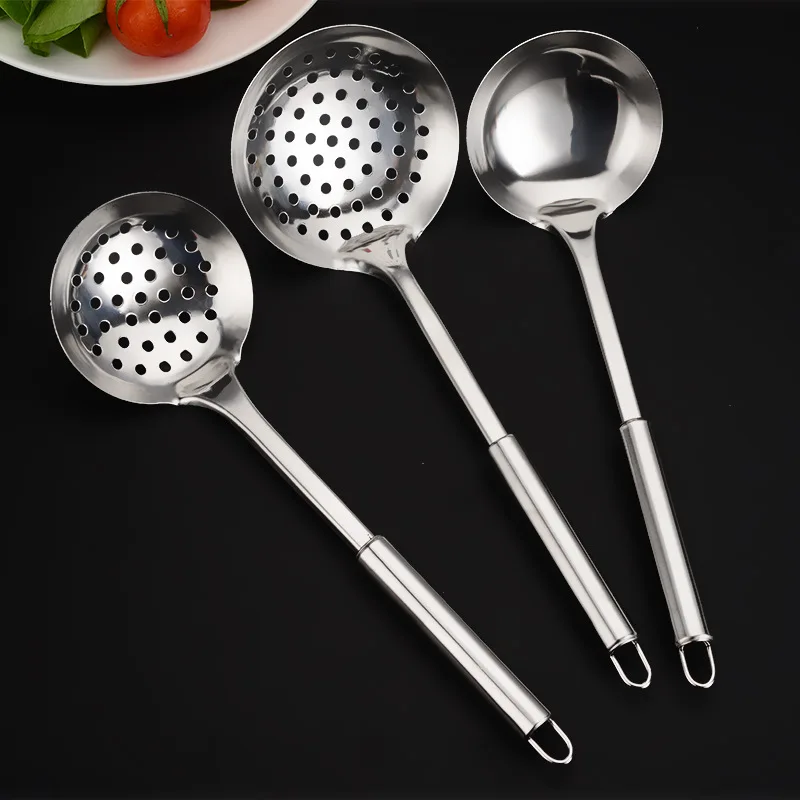 304 Stainless Steel Soup Ladle Enlarge Oil Skimmer Ramen Scoop Multifunctional Leaky Hole Pasta Strainer Kitchen Utensils